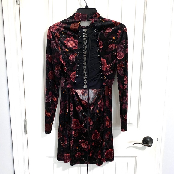 Velvet Floral Long Sleeve Dress - Picture 2 of 2